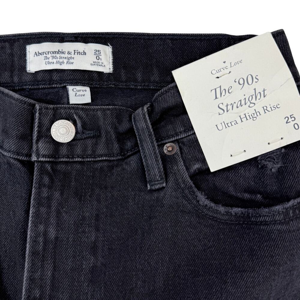 NWT ABERCROMBIE & FITCH The 90's Straight Ultra High Rise Sz 25 SHORT Rip Knee - Picture 4 of 6